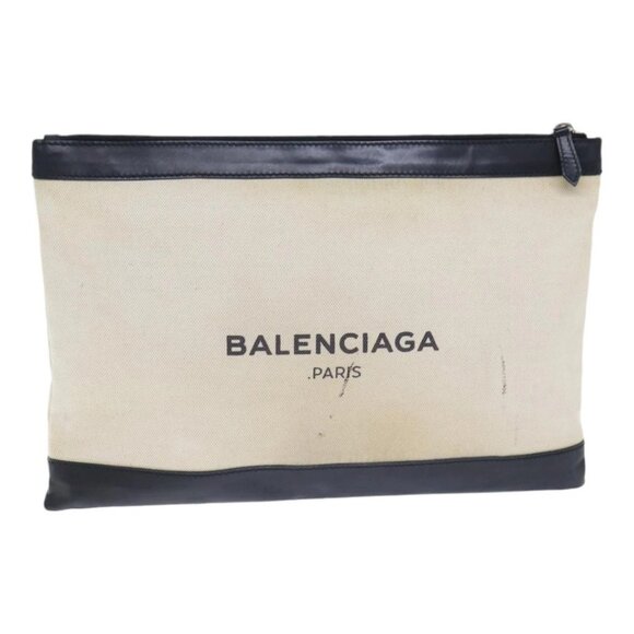 BALENCIAGA Clutch Bag Canvas White Black Silver - Picture 1 of 15